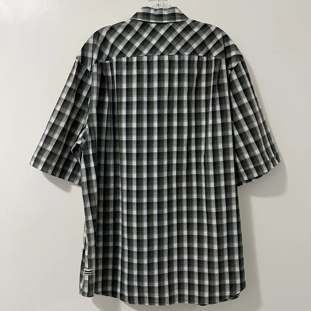 Sean‎ John Mens Plaid Short Sleeve Button Up Shirt Green Blue White Size 3X